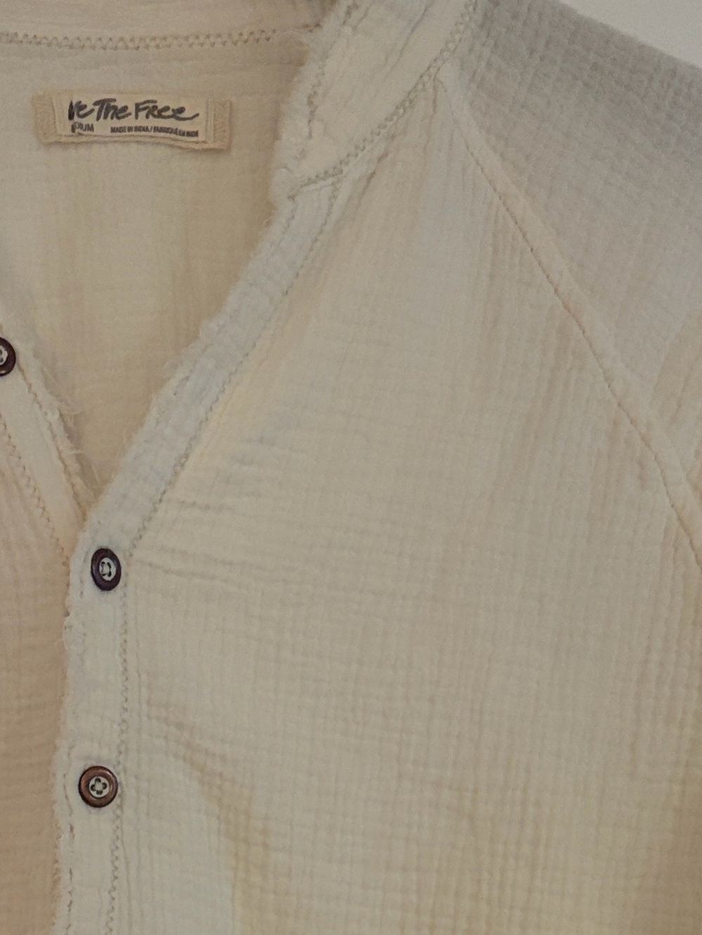 Free People Cream Button-Front Gauze Top